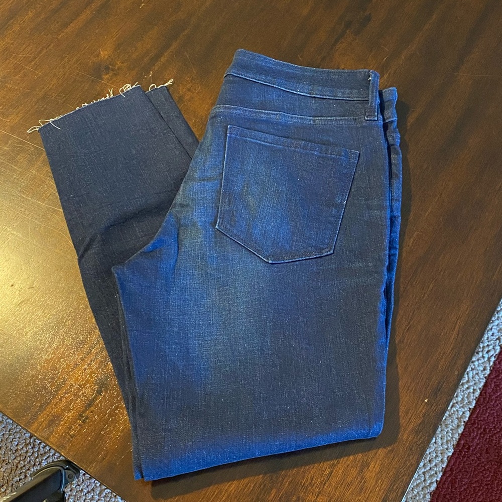 Old Navy dark wash skinny jeans, distressed hem size 12